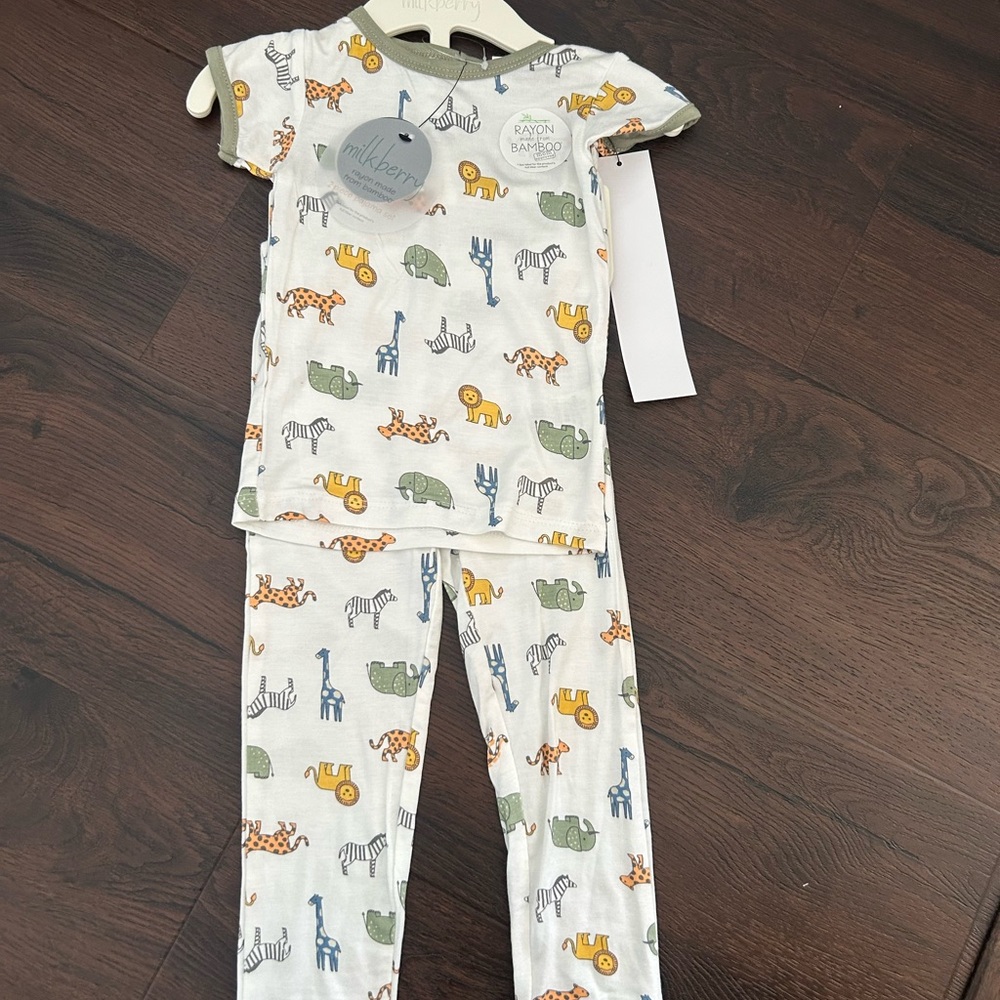 Milkberry Bamboo Zoo Animal Safari Pajama Boys Set NWT | Size 18 Months